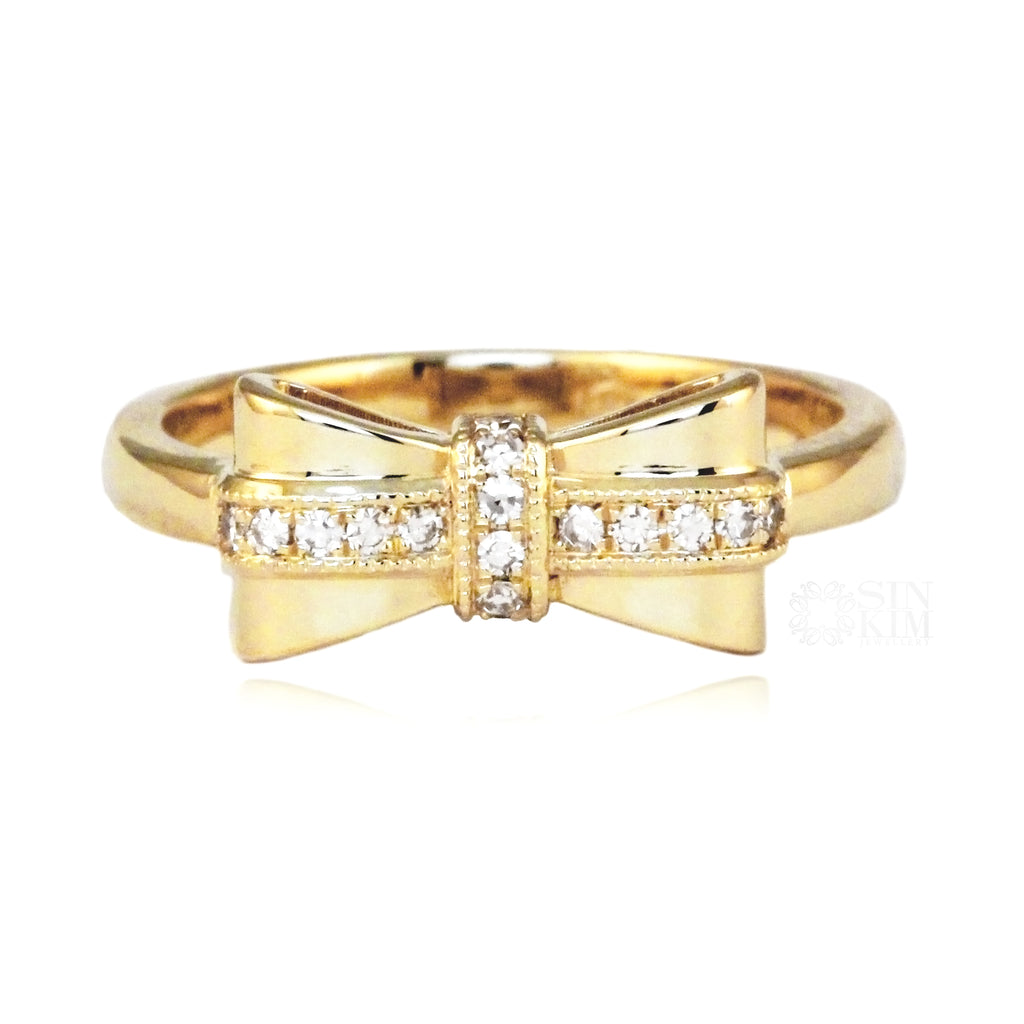  yellow gold bow tie ring promise ring with diamonds 